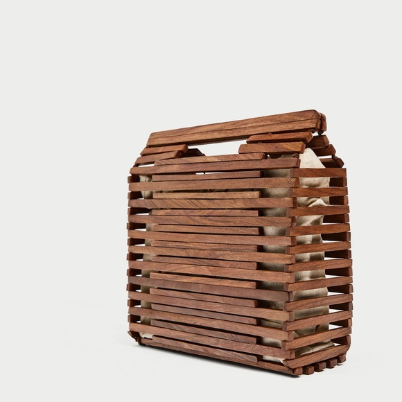 Zara Handbags - {zara} wooden clutch with canvas